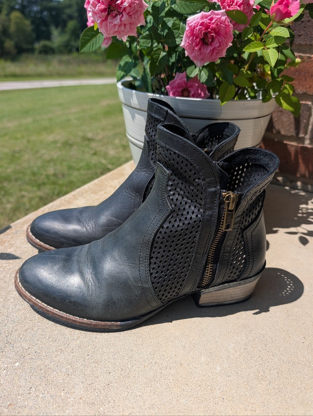 🖤EUC Sterling River Boots Reine Distressed Leather Zip Side Ankle Boots, Black